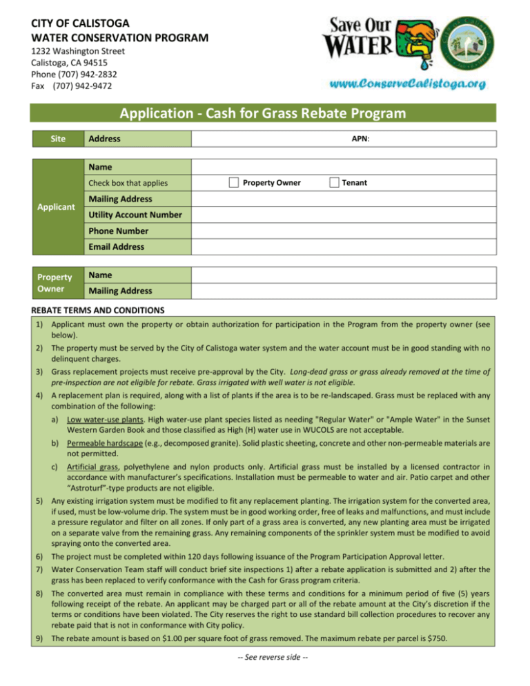 Application Cash For Grass Rebate Program