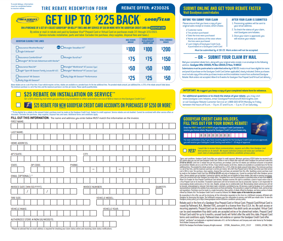 Ford Dealership Goodyear Tire Rebate Goodyear Rebates