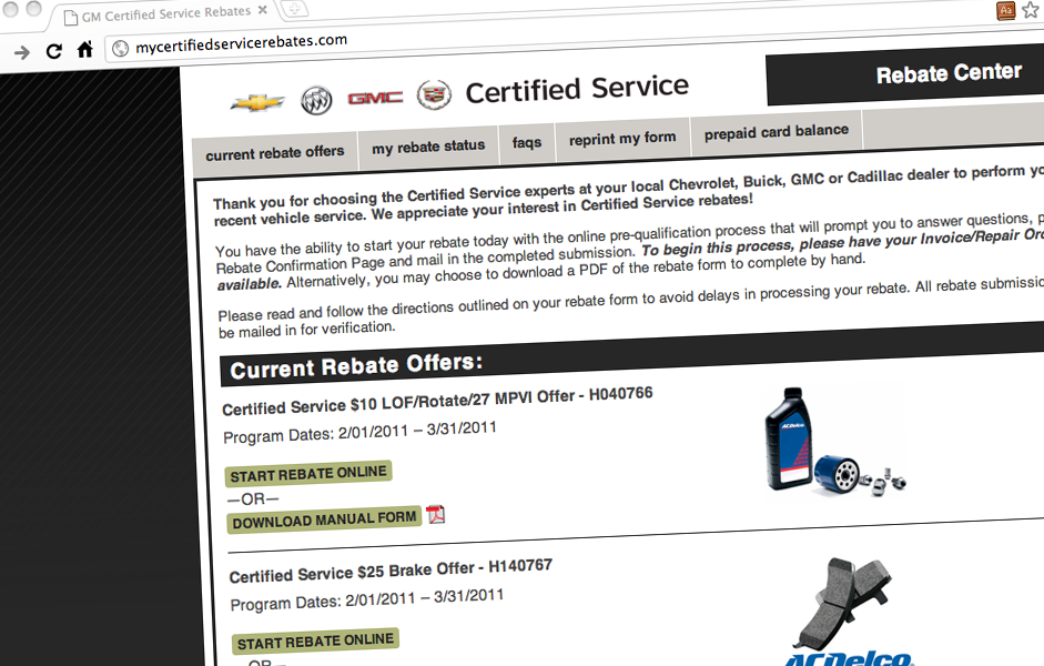 GM Certified Service Rebates