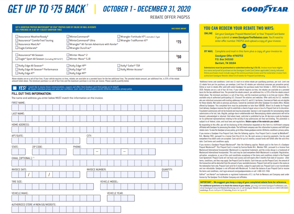 Goodyear Tire Rebate Form Pdf 2024 Printable Rebate Form