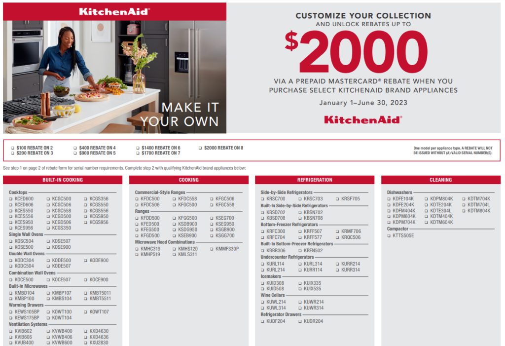 Kitchenaid Rebate 2023 Save Big On Kitchen Appliances Printable