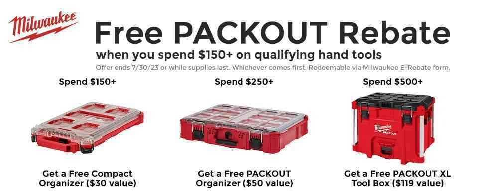 Milwaukee Hand Tools Free PACKOUT Rebate Tools Plus