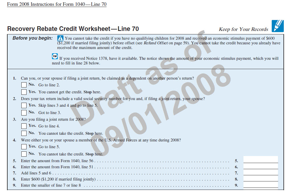 Recovery Rebate Worksheet 2024 Form Recovery Rebate