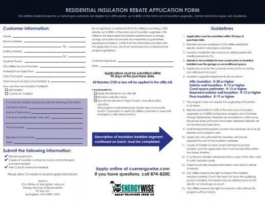 Residential Insulation Rebate Application Form City Utilities