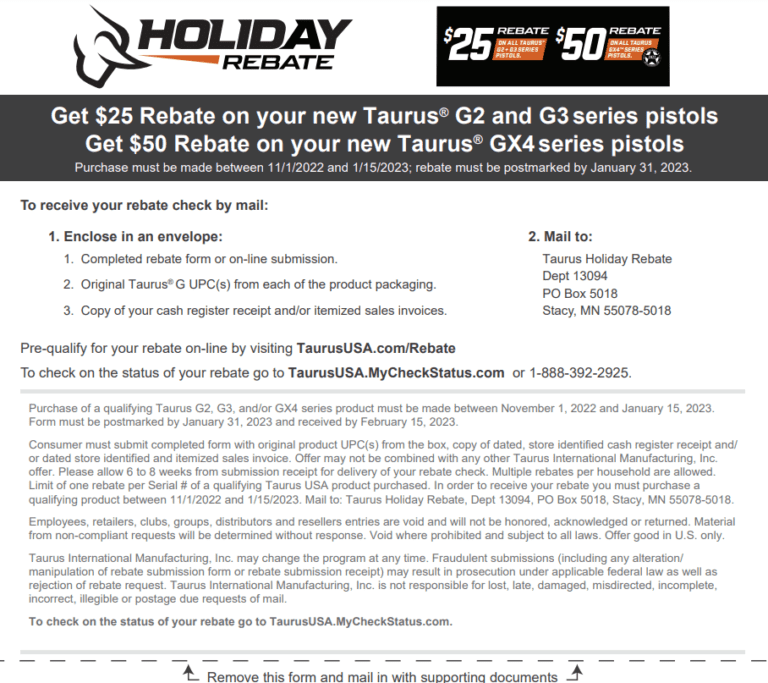 Taurus Rebate 2023 Printable Rebate Form